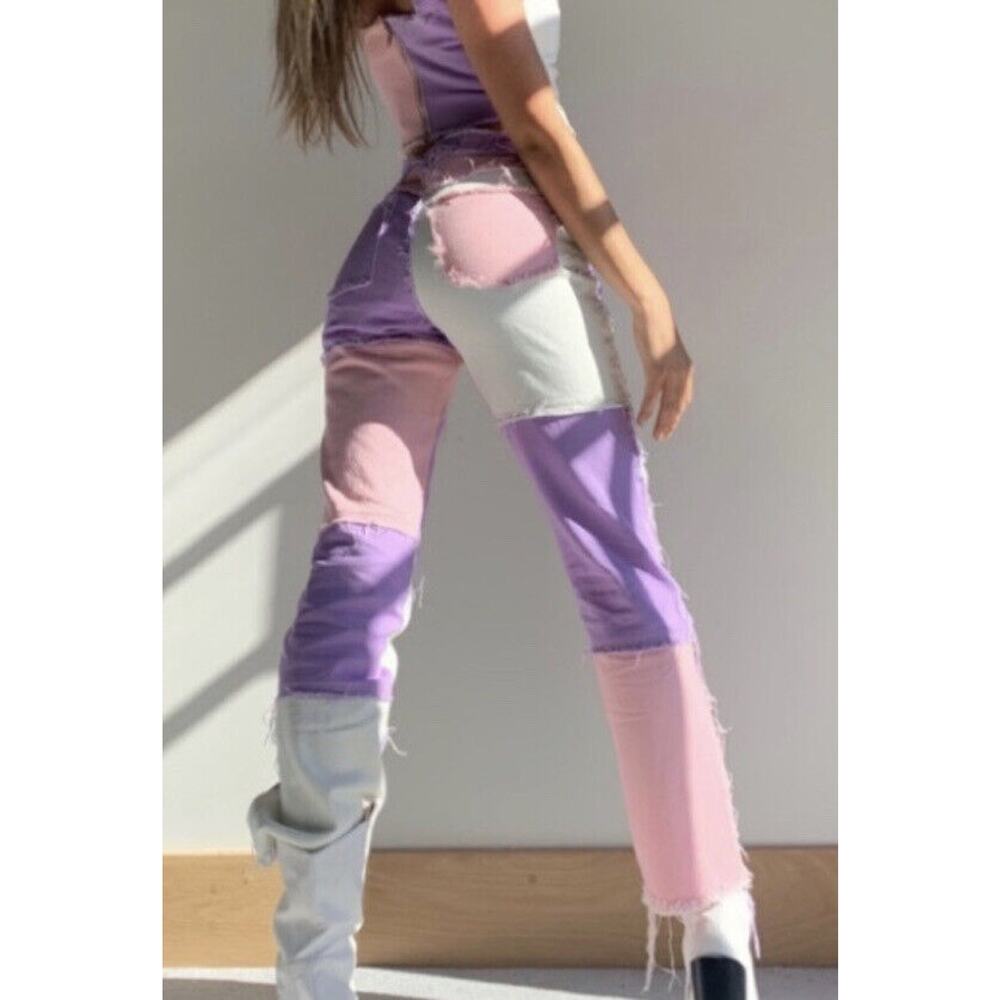 JADED London •28• Pastel Boyfriend Jeans Wide Leg Patchwork Distressed Skater